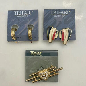Trifari Gold and Multicolor Earrings Set